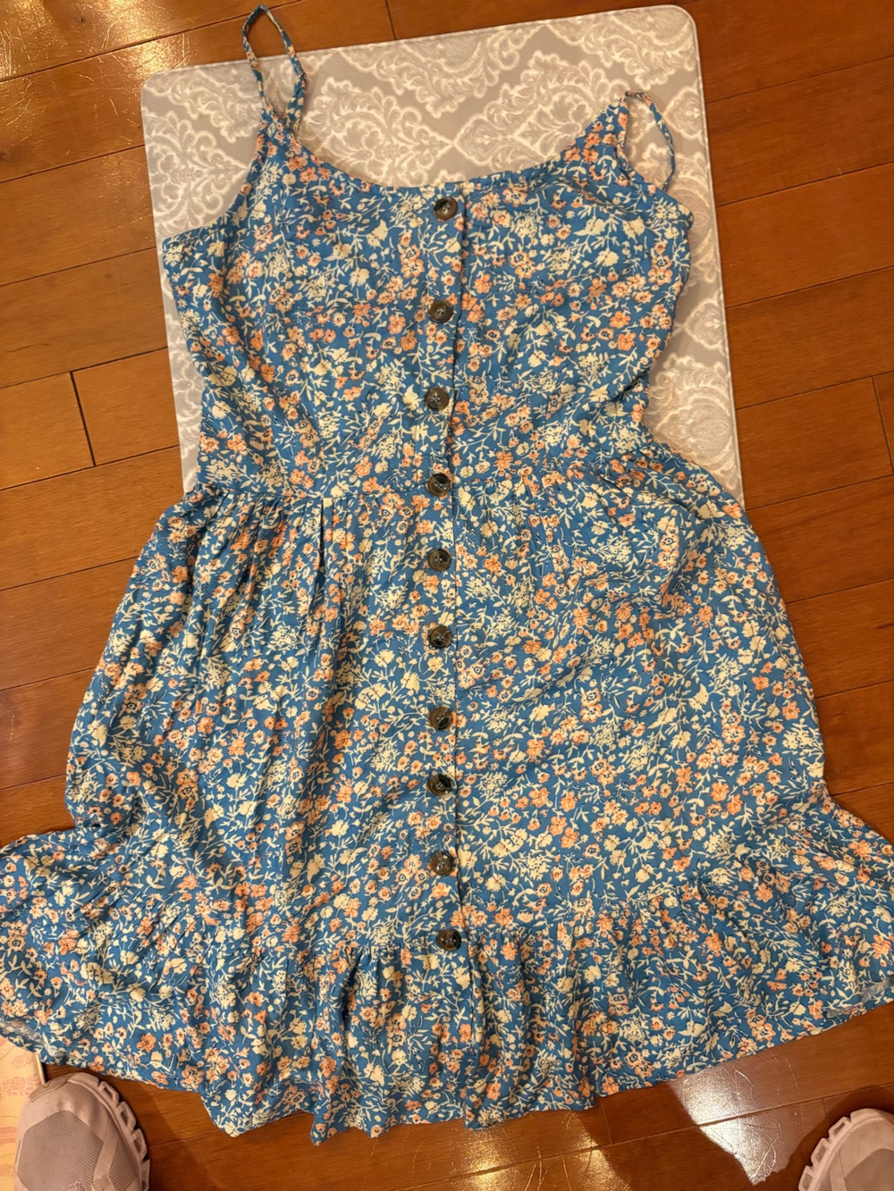 T.J.Maxx Blue Floral Button-Front Midi Dress